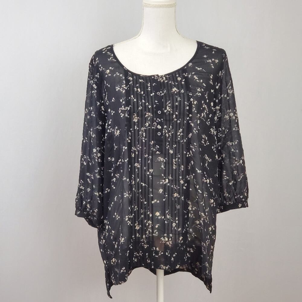 Philosophy Black Floral Sheer Blouse